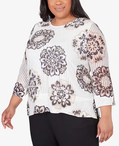 Shop Alfred Dunner Plus Size Opposites Attract Medallion Textured Top In Multi
