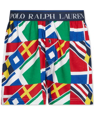 Shop Polo Ralph Lauren Men's Exposed Waistband Knit Boxer Shorts In Signal Flags Print