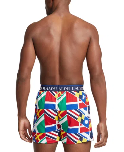 Shop Polo Ralph Lauren Men's Exposed Waistband Knit Boxer Shorts In Signal Flags Print