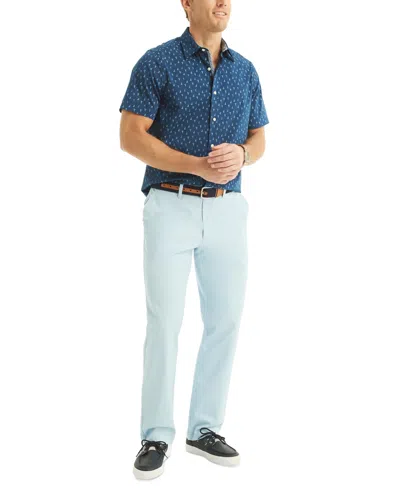 Shop Nautica Men's Slim Fit Navtech Sailboat Print Short Sleeve Button-front Shirt In Estateblue