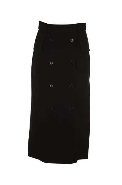 Shop Alberta Ferretti Button Detailed High Waist Skirt In Black