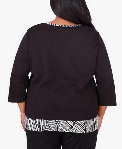 Shop Alfred Dunner Plus Size Opposites Attract Flower Top With Animal Trim In Black