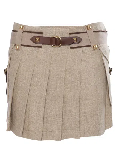 Shop Alberta Ferretti Belted Pleated Skirt In Multi