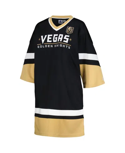 Starter Black Vegas Golden Knights Hurry-up Offense Boxy V-neck Half-sleeve Sneaker Dress In Black