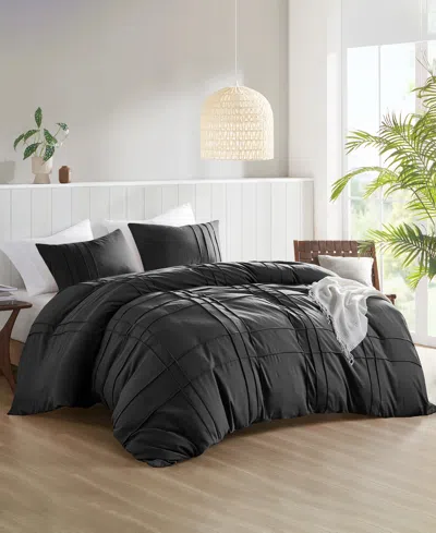 Shop 510 Design Porter Washed Pleated 3-pc. Duvet Cover Set, Full/queen In Black