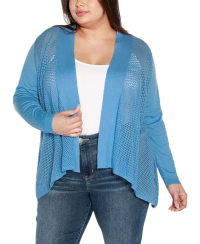 Shop Belldini Plus Size Hi-low Open-front Swing Cardigan Sweater In Blue Moon