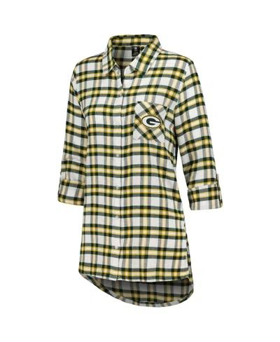 Shop Concepts Sport Women's  Green Green Bay Packers Sienna Plaid Full-button Long Sleeve Nightshirt
