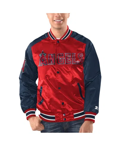 Shop Starter Men's  Red, Navy Los Angeles Angels Varsity Satin Full-snap Jacket In Red,navy