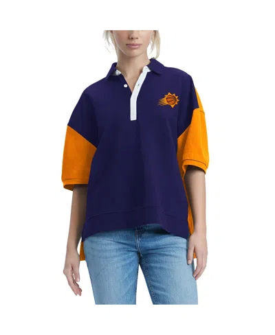 Shop Tommy Jeans Women's Royal Golden State Warriors Taya Puff Sleeve Pique Polo Shirt In Purple