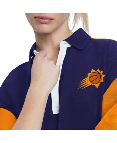 Shop Tommy Jeans Women's Royal Golden State Warriors Taya Puff Sleeve Pique Polo Shirt In Purple