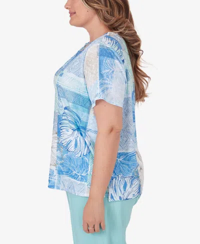 Shop Alfred Dunner Plus Size Hyannisport Patchwork Leaf T-shirt With Lace Detail In Multi
