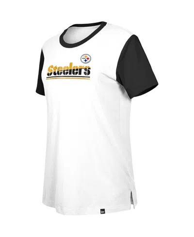 New Era Women's  White, Black Pittsburgh Steelers Third Down Colorblock T-shirt In White,black