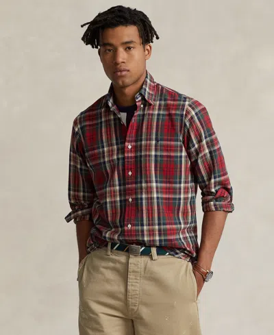 Shop Polo Ralph Lauren Men's Classic-fit Plaid Oxford Shirt In Red,green