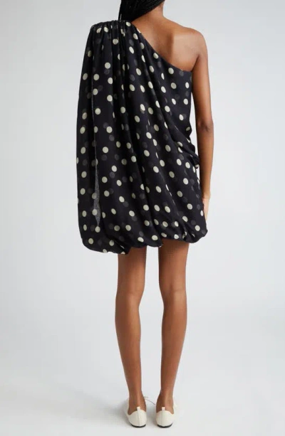 Shop Stella Mccartney Polka Dot One Shoulder Silk Chiffon Dress In Black/ Cream