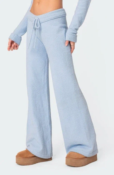 Edikted Plush Super Soft Knit Pants In Blue