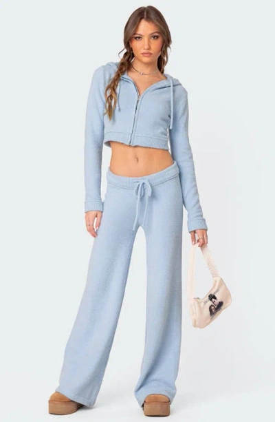 Shop Edikted Plush Supersoft Knit Drawstring Pants In Blue