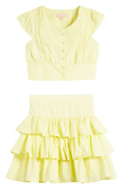 Shop Bcbg Kids' Cotton Top & Tiered Skirt Set In Pale Yellow