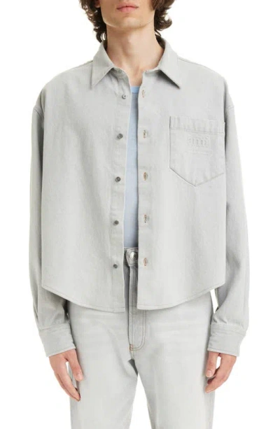 Shop Ami Alexandre Mattiussi Ami Paris Logo Embossed Denim Button-up Shirt In Javel Grey