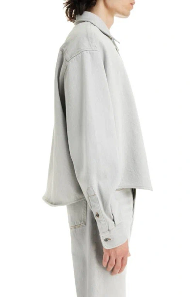 Shop Ami Alexandre Mattiussi Ami Paris Logo Embossed Denim Button-up Shirt In Javel Grey