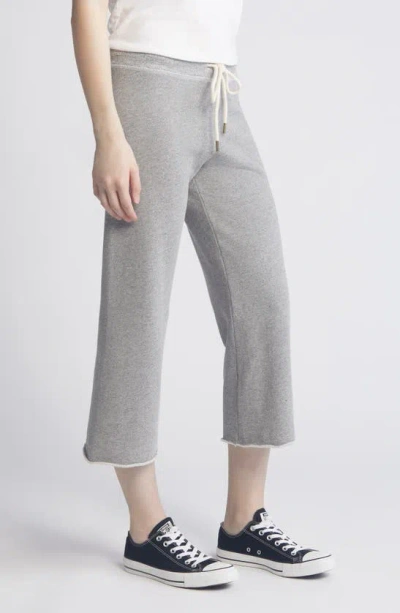 Shop The Great . Cotton Crop Wide Leg Sweatpants In Varsity Grey