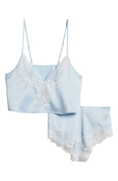 Shop Bluebella Isabellay Lace Trim Satin Short Pajamas In Ice Water Blue