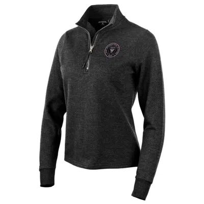 Shop Antigua Heather Black Inter Miami Cf Logo Action Quarter-zip Pullover Sweatshirt