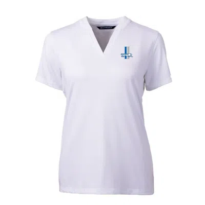 Shop Cutter & Buck White Detroit Lions Throwback Logo Forge Blade V-neck Polo