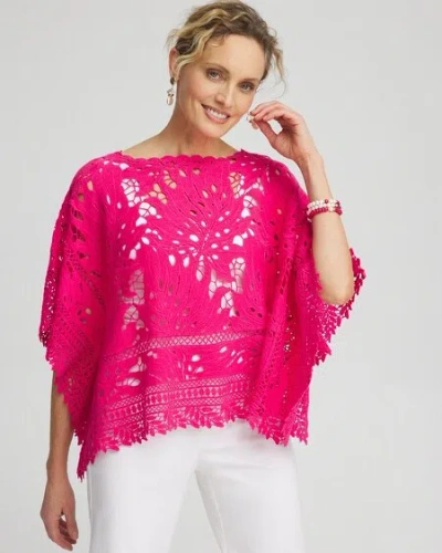Shop Chico's Lace Crochet Poncho In Pink Bromeliad Size Small/medium |