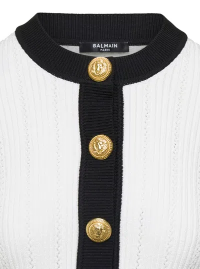 Shop Balmain Bicolor Knit Cardigan With Embossed Buttons In Multicolor