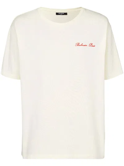 Shop Balmain Back Western Print T-shirt Straight Fit Clothing In Nude & Neutrals