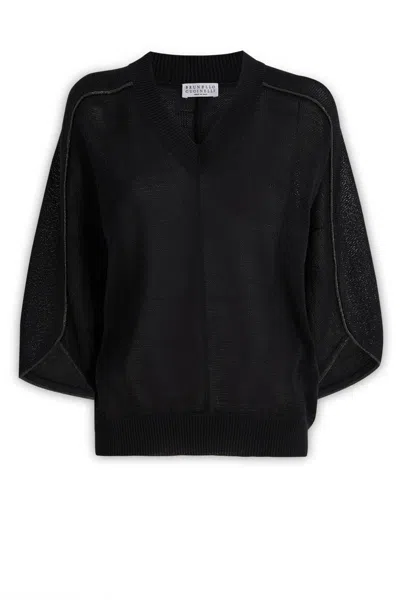 Shop Brunello Cucinelli Black Cotton Sweater