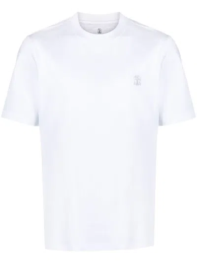 Shop Brunello Cucinelli Logo Cotton T-shirt In White