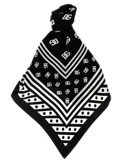 Shop Dolce & Gabbana Black And White Silk Scarf In Dg F.do Nero
