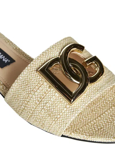 Shop Dolce & Gabbana Dg Logo Leather Slides In Beige