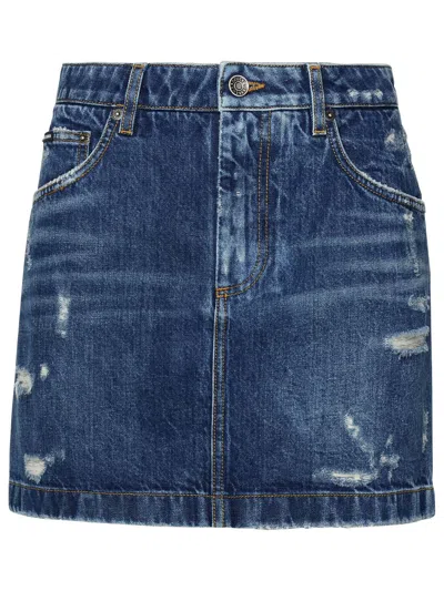 Shop Dolce & Gabbana Blue Cotton Miniskirt