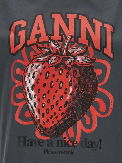 Shop Ganni Black Cotton T-shirt In Volcanic Ash