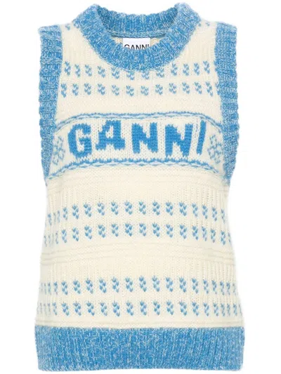Shop Ganni Organic Wool Knit Vest In Multicolor