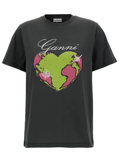Shop Ganni T-shirt With Logo In Charcoal