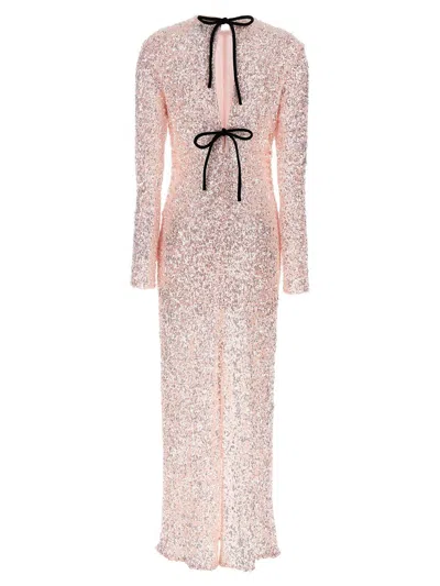 Shop Ganni Sequin Long Dress In Pink