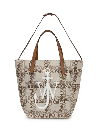 Shop Jw Anderson J.w. Anderson Brown Jacquard Cotton Blend Tote Bag In Natural/pecan