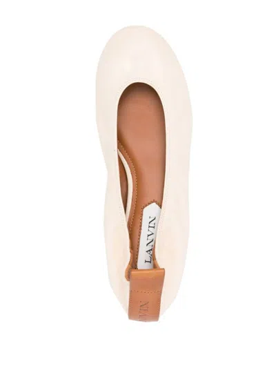 Shop Lanvin The Leather Ballerina Shoes In Nude & Neutrals