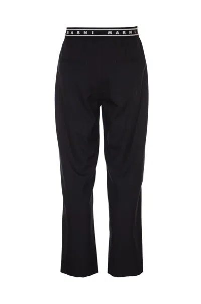 Shop Marni Logo Wool Trousers In Black