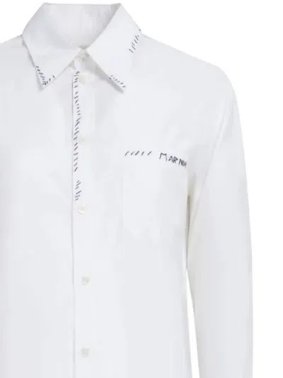 Shop Marni Oversized White Shirt With Contrasting Logo Print In Cotton Woman