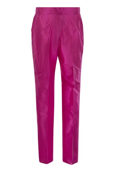 Shop Max Mara Studio Valanga - Straight Silk Shantung Trousers In Fuchsia