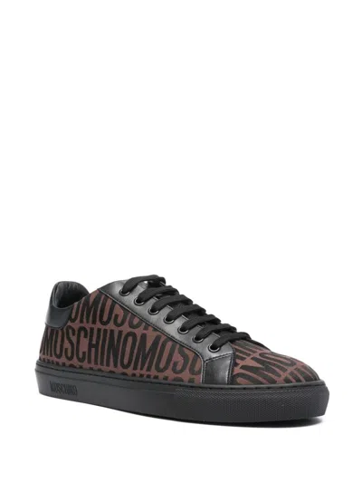 Shop Moschino Brown All Over Logo Sneakers