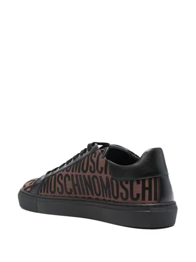 Shop Moschino Brown All Over Logo Sneakers