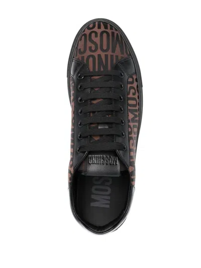 Shop Moschino Brown All Over Logo Sneakers