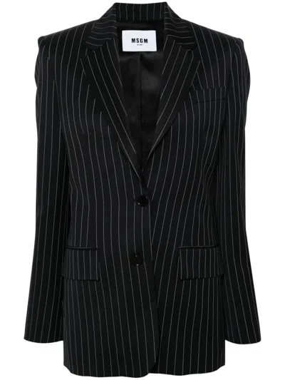 Shop Msgm Pinstriped Jacket In Blue