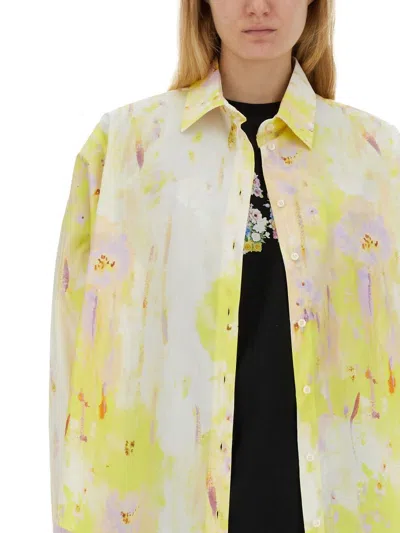 Shop Msgm Printed Shirt In Yellow