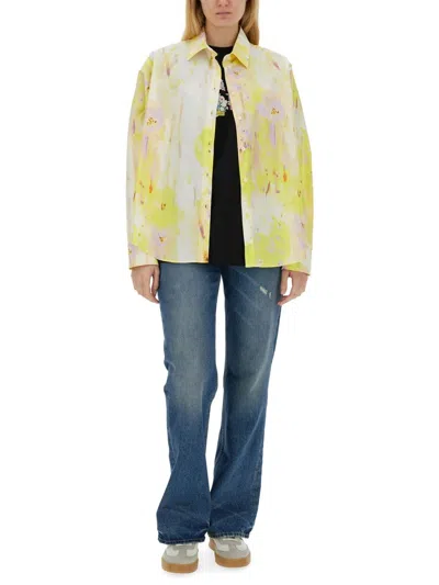 Shop Msgm Printed Shirt In Yellow